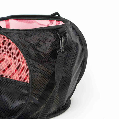 Red mesh panel and black climbing rope bucket bag with zipper and PSYCHI logo