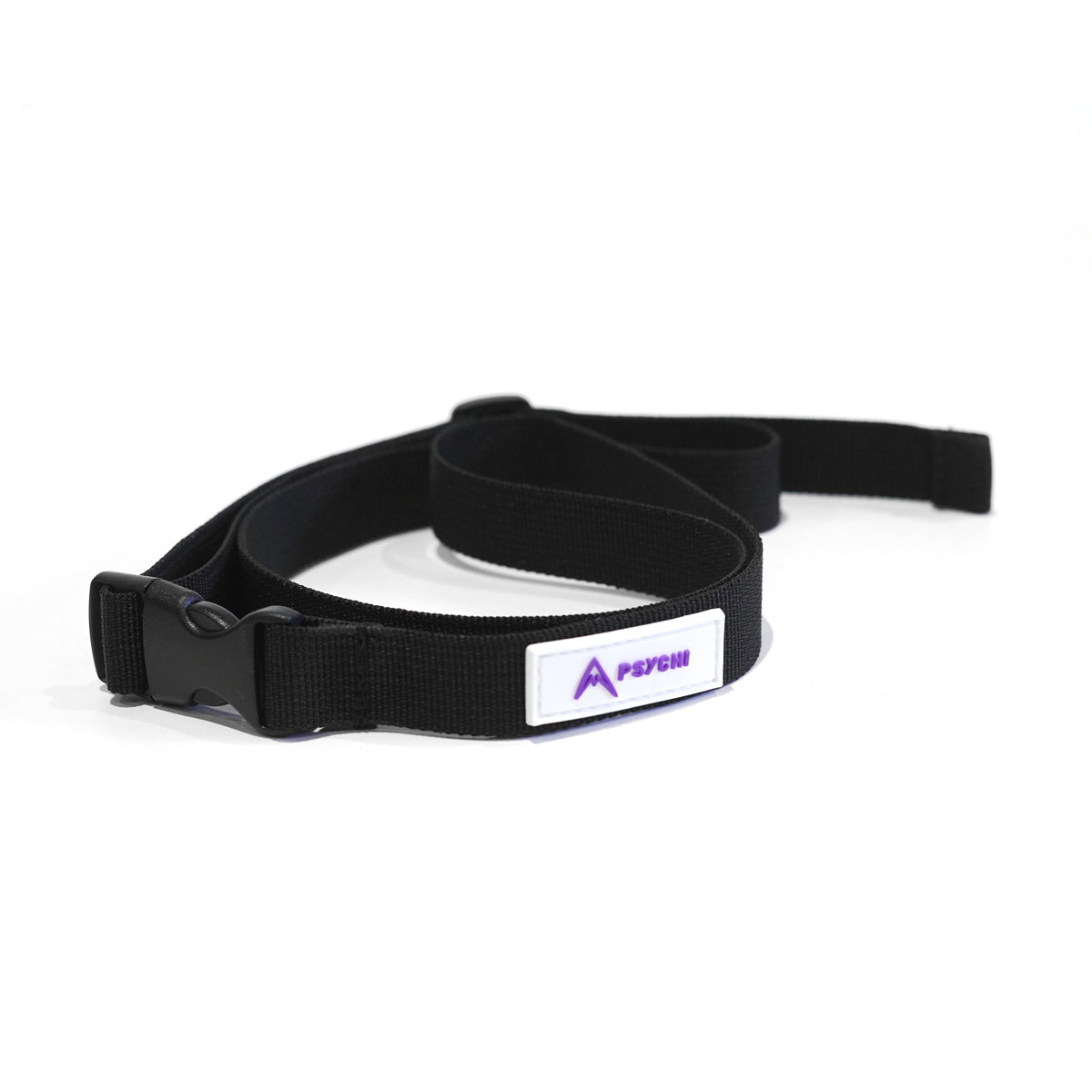 Black chalk bag waist strap with adjustable buckle and logo label