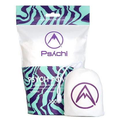 Refillable chalk ball pouch and powder refill bag with purple logo