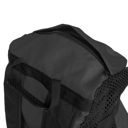 Black climbing rope bag close-up with mesh insert and strap handle