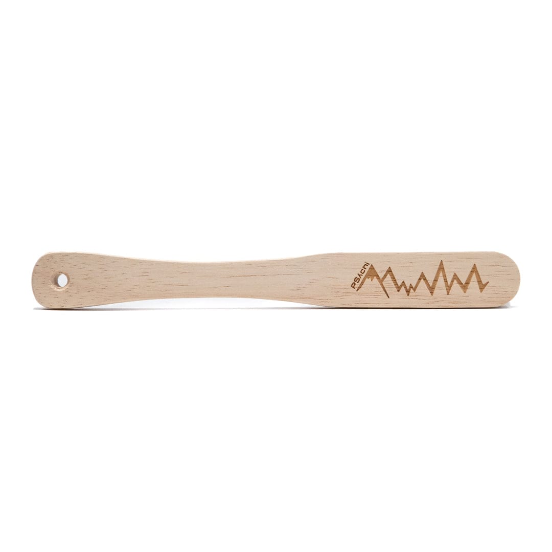 Boar hair climbing brush with engraved zigzag mark on light wood handle hole