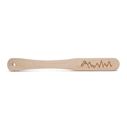 Boar hair climbing brush with engraved zigzag mark on light wood handle hole
