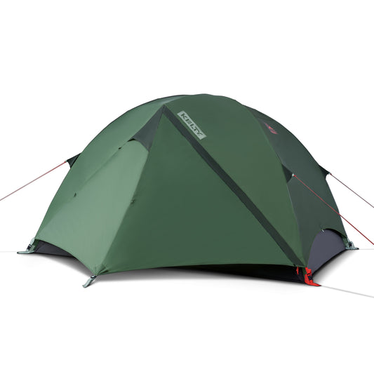KELTY Wireless 4-person dome tent, green with dark rainfly and open doorway